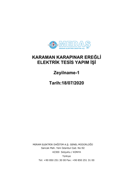 Karaman Karapinar Ereğli Elektrik Tesis Yapim Işi