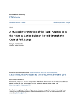 A Musical Interpretation of the Past : America Is in the Heart by Carlos Bulosan Re-Told Through the Craft of Folk Songs
