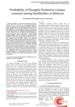 Profitability of Pineapple Production (Ananas Comosus) Among Smallholders in Malaysia