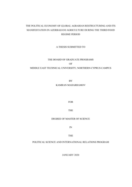 The Political Economy of Global Agrarian Restructuring and Its Manifestation in Azerbaijani Agriculture During the Third Food Regime Period