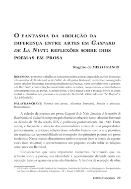 O Fantasma Da Abolição Da Diferença Entre Artes Em Gaspard De La Nuit: Reflexões Sobre Dois Poemas Em Prosa