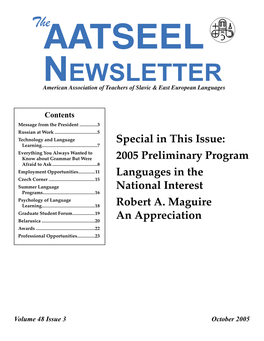 NEWSLETTER American Association of Teachers of Slavic & East European Languages