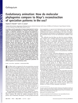 Evolutionary Animation: How Do Molecular Phylogenies Compare to Mayr’S Reconstruction of Speciation Patterns in the Sea?