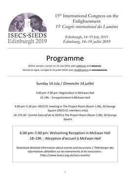 Edinburgh, 14–19 July 2019 Édimbourg, 14–19 Juillet 2019