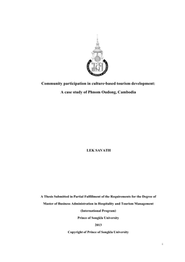 Community Participation in Culture-Based Tourism Development: a Case Study of Phnom Oudong, Cambodia