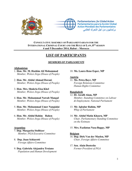 CONSULTATIVE ASSEMBLY of PARLIAMENTARIANS for the INTERNATIONAL CRIMINAL COURT and the RULE of LAW, 8TH SESSION 4 and 5 December 2014, Rabat – Morocco
