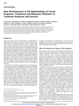 New Developments in the Epidemiology of Cancer Prognosis: Traditional and Molecular Predictors of Treatment Response and Survival