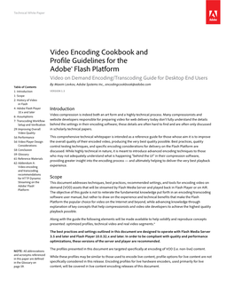 Video Encoding Cookbook and Profile Guidelines for the Adobe® Flash Platform