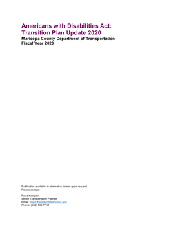 Americans with Disabilities Act: Transition Plan Update 2020 Maricopa County Department of Transportation Fiscal Year 2020