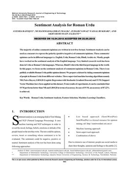 Sentiment Analysis for Roman Urdu