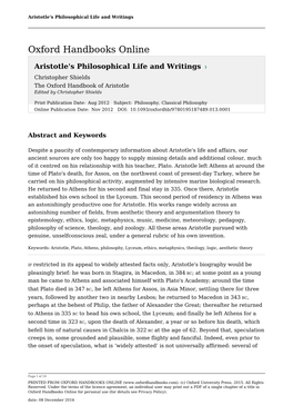 Aristotle's Philosophical Life and Writings