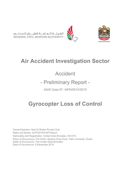 Air Accident Investigation Sector Gyrocopter Loss of Control