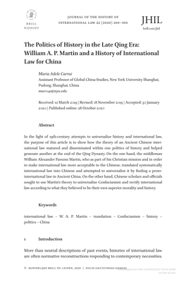 William AP Martin and a History of International Law for China