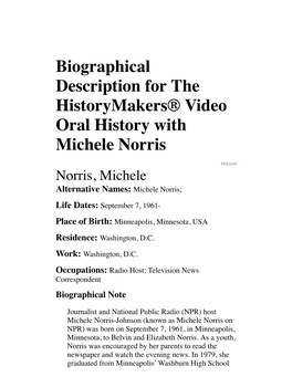 Biographical Description for the Historymakers® Video Oral History with Michele Norris