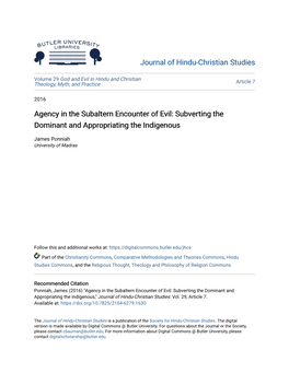 Agency in the Subaltern Encounter of Evil: Subverting the Dominant and Appropriating the Indigenous