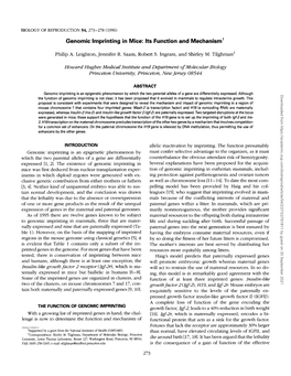 Genomic Imprinting in Mice: Its Function and Mechanism'