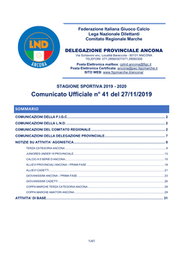 Comunicato Ufficiale N° 123 Del 7/11/2019