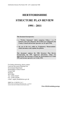 Hertfordshire Structure Plan Review 1991 - 2011, Adopted April 1998