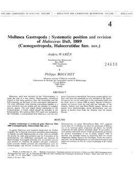 Mollusca Gastropoda : Systematic Position and Revision of Haloceras Dali, 1889 (Caenogastropoda, Haloceratidae Fam