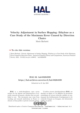 Velocity Adjustment in Surface Hopping: Ethylene As a Case Study of the Maximum Error Caused by Direction Choice Mario Barbatti