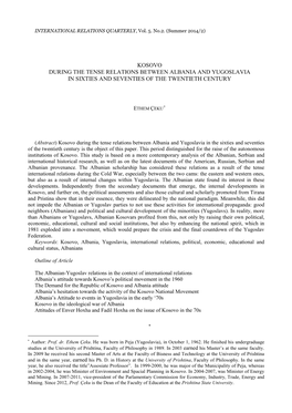 Kosovo During the Tense Relations Between Albania and Yugoslavia in Sixties and Seventies of the Twentieth Century