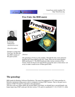 Free Unix: the BSD One(S) the Genealogy