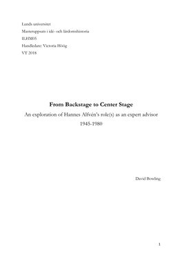 From Backstage to Center Stage an Exploration of Hannes Alfvén’S Role(S) As an Expert Advisor 1945-1980