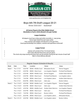 Boys 6Th-7Th Draft League 20-21 Winter 2020-2021 - Basketball