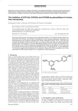 The Inhibition of CYP1A2, CYP2C9, and CYP2D6 by Pterostilbene in Human Liver Microsomes