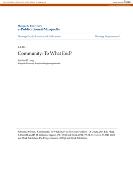 Community: to What End? Stephen D