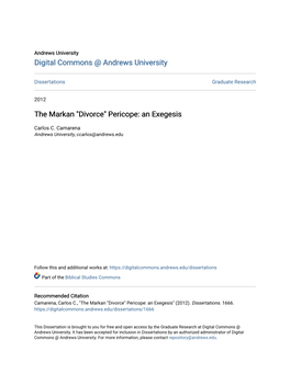 The Markan "Divorce" Pericope: an Exegesis