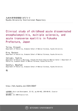 Clinical Study of Childhood Acute Disseminated Encephalomyelitis, Multiple Sclerosis, and Acute Transverse Myelitis in Fukuoka Prefecture, Japan