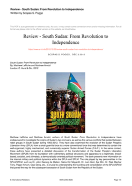 South Sudan: from Revolution to Independence Written by Scopas S