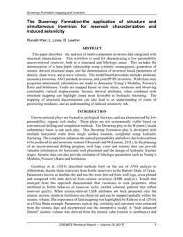 The Duvernay Formation-The Application of Structure and Simultaneous Inversion for Reservoir Characterization and Induced Seismicity