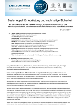 Basler Appell Für Abrüstung Und Nachhaltige Sicherheit