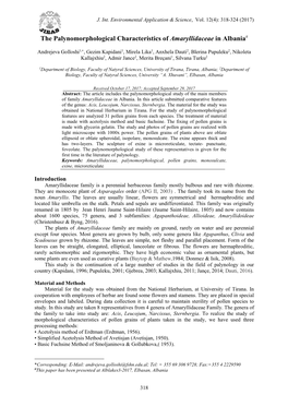 The Palynomorphological Characteristics of Amaryllidaceae in Albania