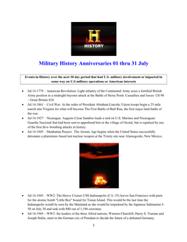 Military History Anniversaries 0716 Thru 0815