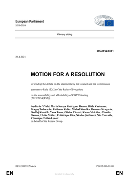 En En Motion for a Resolution