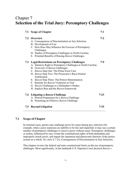 Chapter 7 Selection of the Trial Jury: Peremptory Challenges