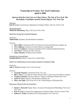 Transcript of Creative New York Conference April 4, 2006