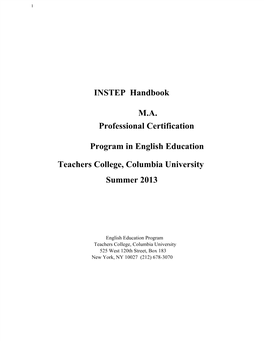 INSTEP Handbook M.A. Professional Certification Program in English