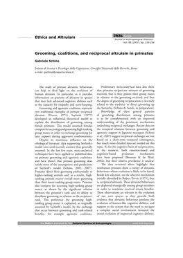 Grooming, Coalitions, and Reciprocal Altruism in Primates