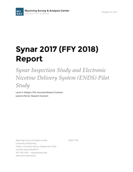 Synar 2017 (FFY 2018) Report Synar Inspection Study and Electronic Nicotine Delivery System (ENDS) Pilot Study
