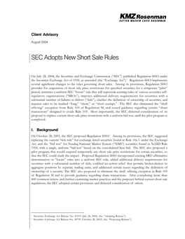 SEC Adopts New Short Sale Rules