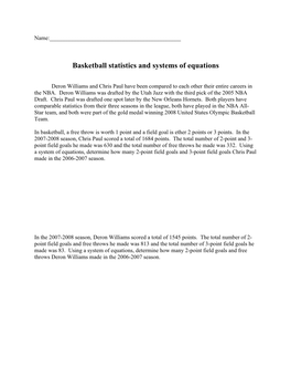 Basketball Statistics and Systems of Equations