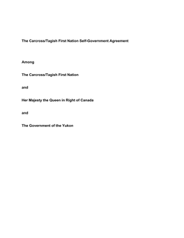 The Carcross/Tagish First Nation Self-Government Agreement