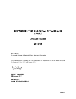 DEPARTMENT of CULTURAL AFFAIRS and SPORT Annual