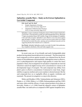 Spilanthes Acmella Murr. : Study on Its Extract Spilanthol As Larvicidal Compound