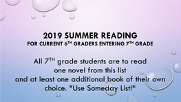 For Current 6Th Graders Entering 7Th Grade Choice READING OPTIONS