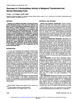 Decrease in 5'-Nucleotidase Activity in Malignant Transformed and Normal Stimulated Cells